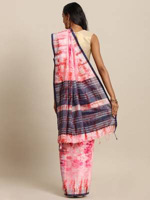 Peach printed linen saree with blouse 2
