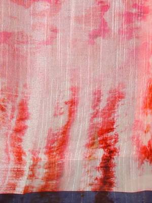 Peach printed linen saree with blouse 3