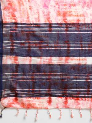 Peach printed linen saree with blouse 4