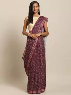 Coffee printed linen saree with blouse 1