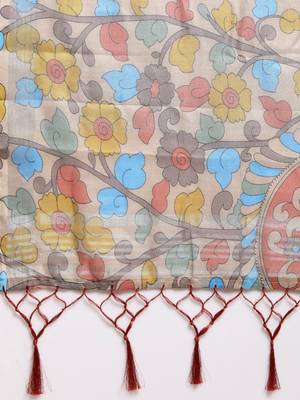 Coffee printed linen saree with blouse 4