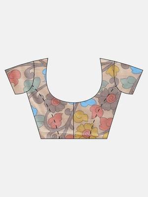 Coffee printed linen saree with blouse 5