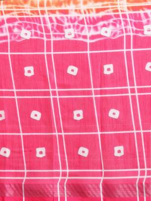 Orange printed linen saree with blouse 3