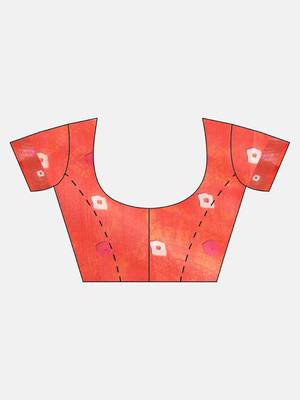 Orange printed linen saree with blouse 5