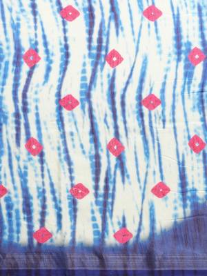 Blue printed linen saree with blouse 3