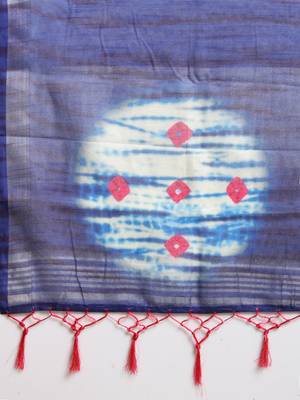 Blue printed linen saree with blouse 4