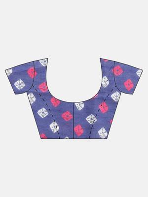 Blue printed linen saree with blouse 5