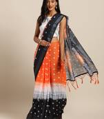 Orange printed linen saree with blouse
