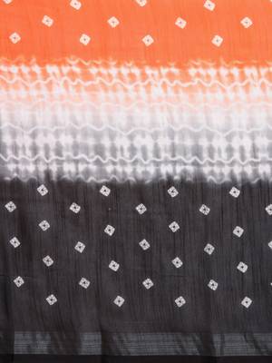 Orange printed linen saree with blouse 3