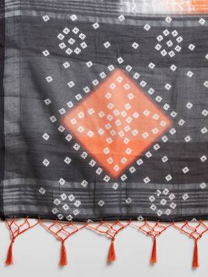 Orange printed linen saree with blouse 4