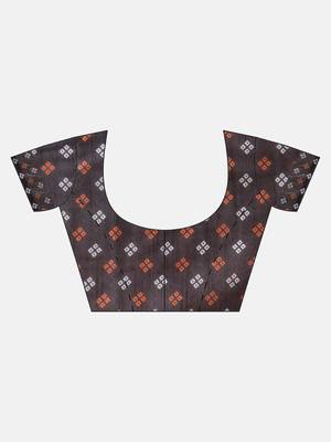 Orange printed linen saree with blouse 5