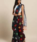 Black printed linen saree with blouse