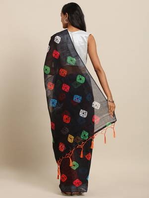 Black printed linen saree with blouse 2