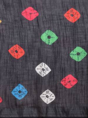 Black printed linen saree with blouse 3