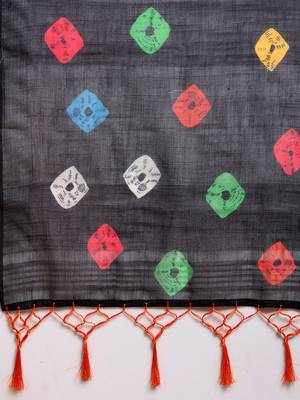 Black printed linen saree with blouse 4