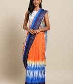 Orange printed linen saree with blouse