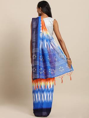 Orange printed linen saree with blouse 2