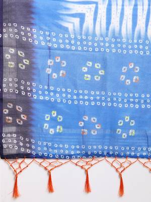 Orange printed linen saree with blouse 4
