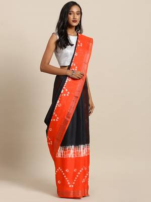 Black printed linen saree with blouse 1