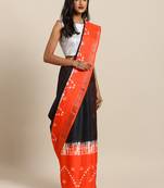 Black printed linen saree with blouse