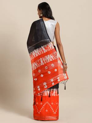 Black printed linen saree with blouse 2