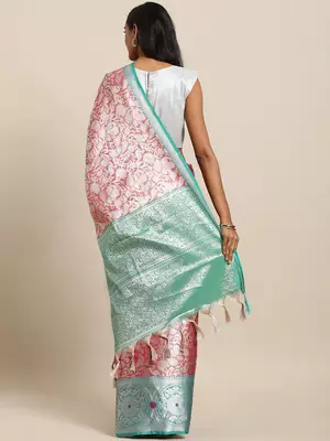 pink woven silk blend saree with blouse 2