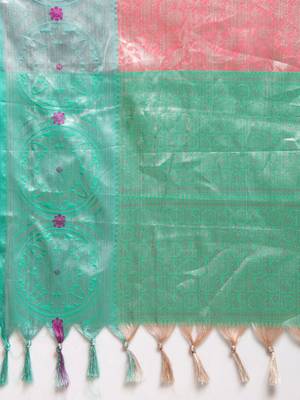 pink woven silk blend saree with blouse 4