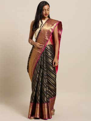 black woven silk blend saree with blouse 1