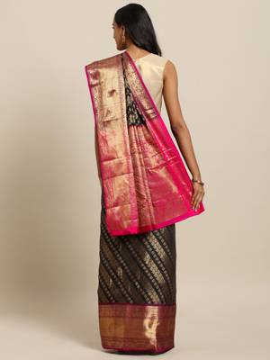 black woven silk blend saree with blouse 2