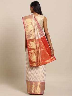 white woven silk blend saree with blouse 2