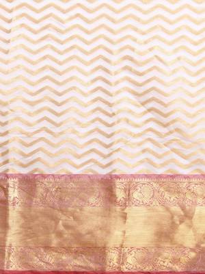 white woven silk blend saree with blouse 3