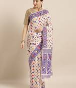 Cream Woven Cotton Saree With Blouse