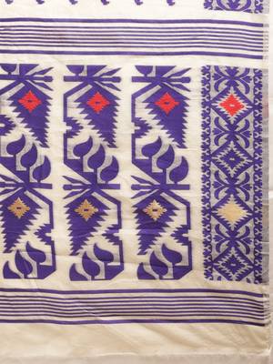 Cream Woven Cotton Saree With Blouse 4
