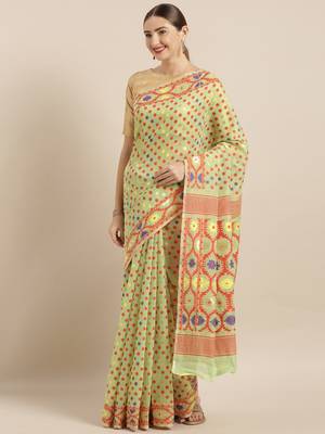 Mustard Woven Cotton Saree With Blouse 1
