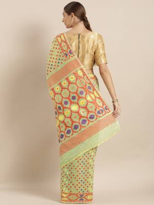 Mustard Woven Cotton Saree With Blouse 2
