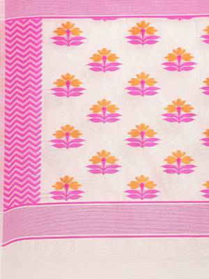 White Woven Cotton Saree With Blouse 4