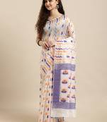 White Woven Cotton Saree With Blouse