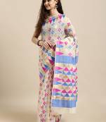 Cream Woven Cotton Saree With Blouse