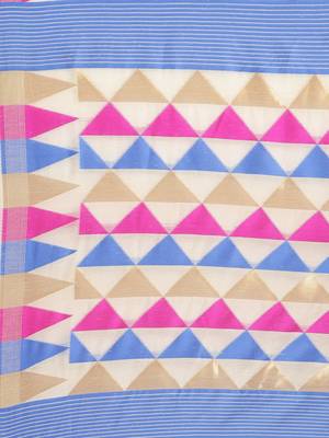 Cream Woven Cotton Saree With Blouse 4