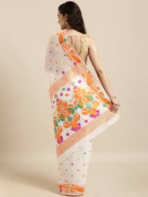 white woven cotton saree with blouse 2