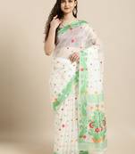 White Woven Cotton Saree With Blouse