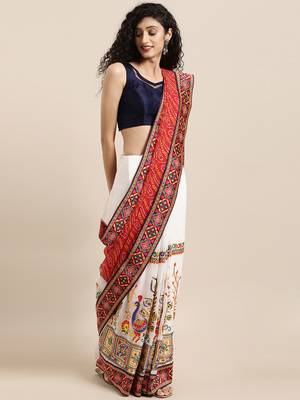 red woven cotton saree with blouse 1