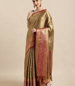 gold woven silk blend saree with blouse