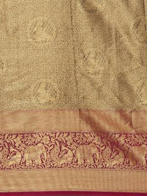 gold woven silk blend saree with blouse 3
