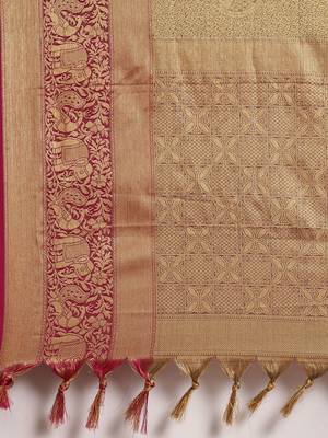 gold woven silk blend saree with blouse 4