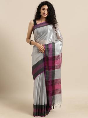 grey woven tissue saree with blouse 2