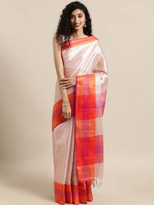 peach woven tissue saree with blouse 1