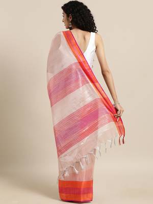peach woven tissue saree with blouse 2