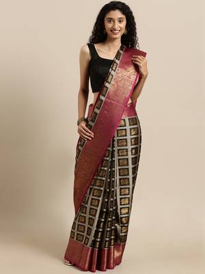 black woven tissue saree with blouse 1