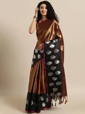 copper woven tissue saree with blouse 1
